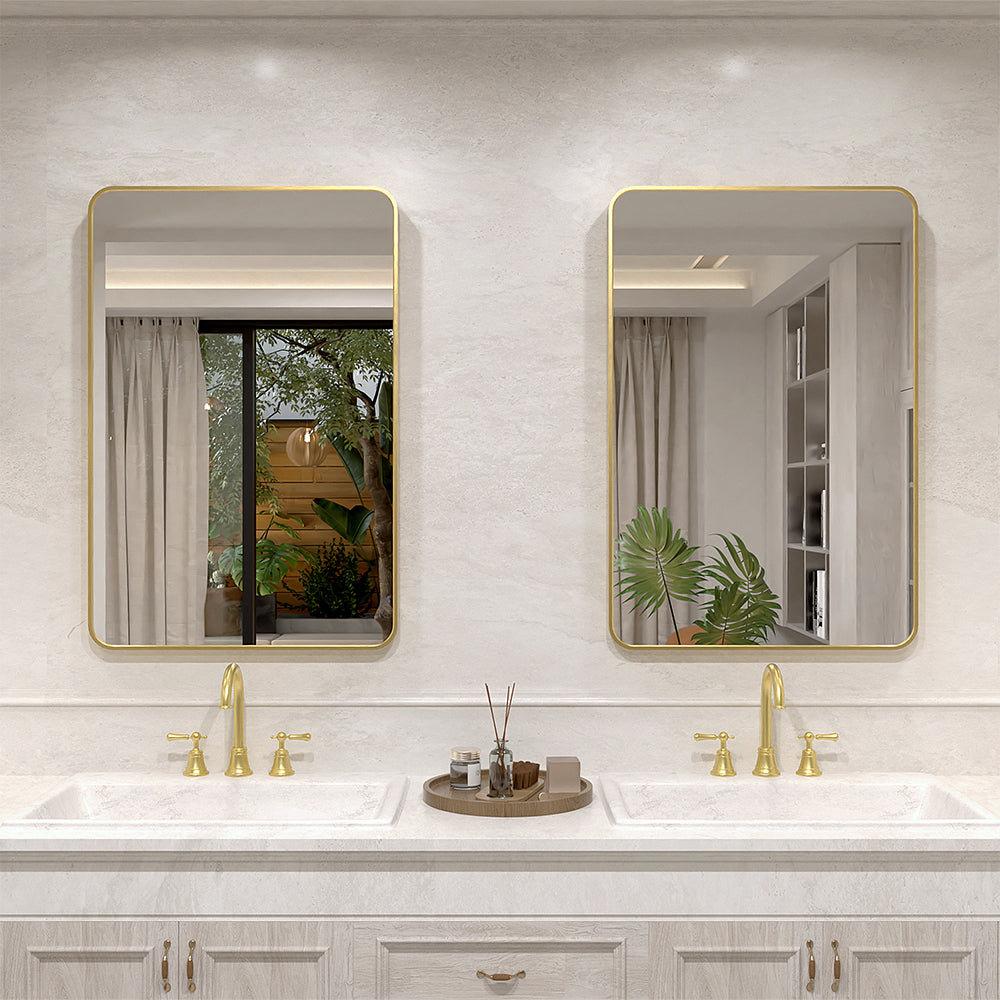 Vista 32 in. W x 24 in. H Rectangular Framed Wall Bathroom Vanity Mirror Gold XYS-2436GD2