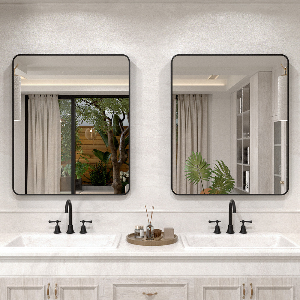 Vista 30 in. W x 36 in. H Rectangular Framed Wall Bathroom Vanity Mirror Matte Black XYS-3036BL2