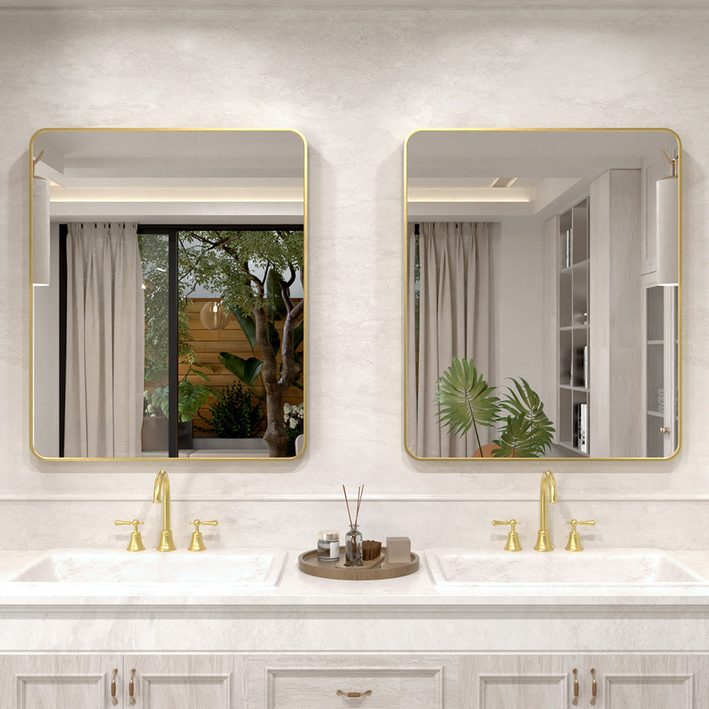 Vista 30 in. W x 36 in. H Rectangular Framed Wall Bathroom Vanity Mirror Gold XYS-3036GD8