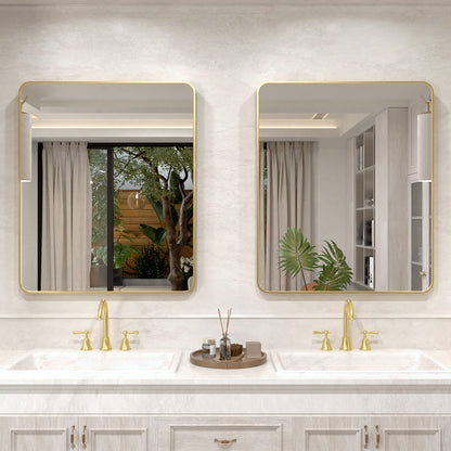Vista 30 in. W x 36 in. H Rectangular Framed Wall Bathroom Vanity Mirror Gold XYS-3036GD8