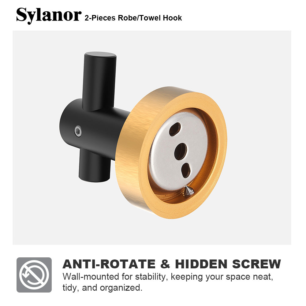 NestPro 2-Pieces Wall Mounted J-Hook Round Bathroom Robe/Towel Hook XYTH-02BG10