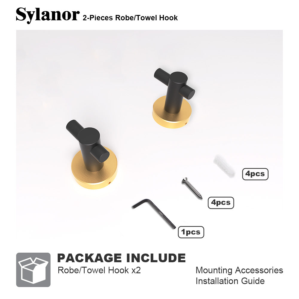 NestPro 2-Pieces Wall Mounted J-Hook Round Bathroom Robe/Towel Hook XYTH-02BG11