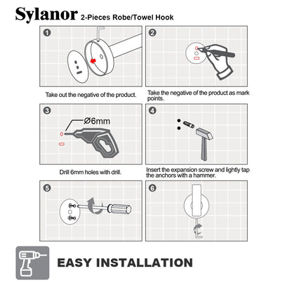 NestPro 2-Pieces Wall Mounted J-Hook Round Bathroom Robe/Towel Hook XYTH-02BG12