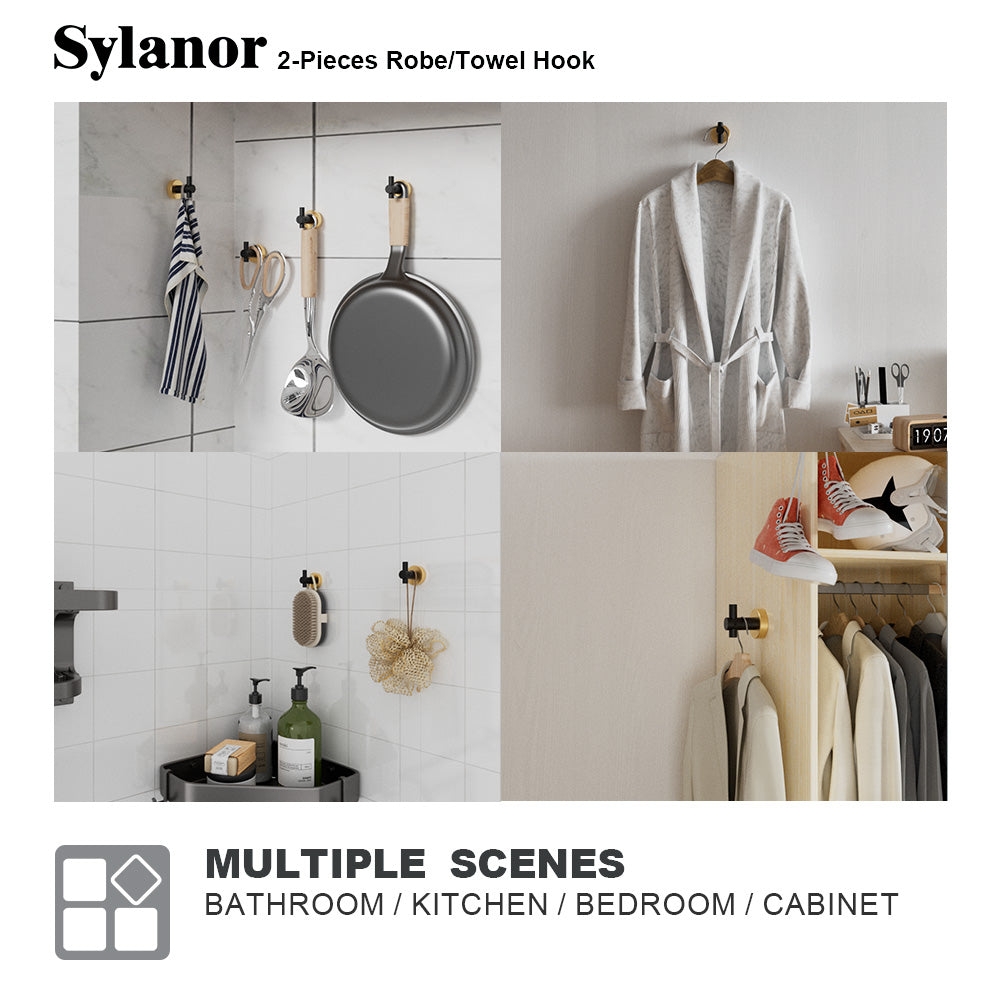NestPro 2-Pieces Wall Mounted J-Hook Round Bathroom Robe/Towel Hook XYTH-02BG7