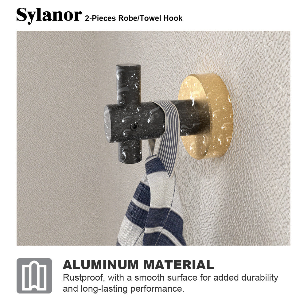 NestPro 2-Pieces Wall Mounted J-Hook Round Bathroom Robe/Towel Hook XYTH-02BG9