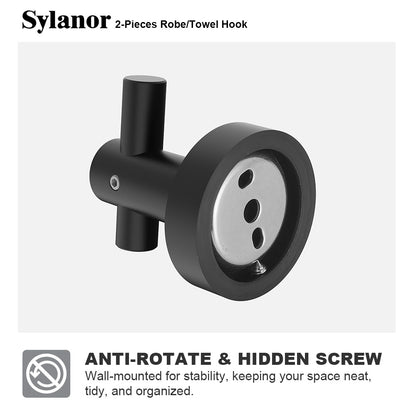 NestPro 2-Pieces Wall Mounted J-Hook Round Bathroom Robe/Towel Hook XYTH-02BL10