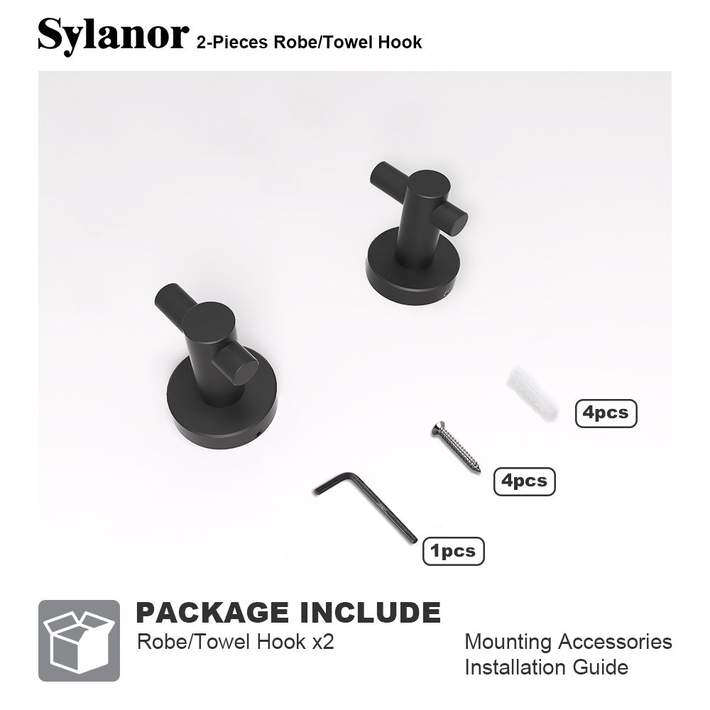 NestPro 2-Pieces Wall Mounted J-Hook Round Bathroom Robe/Towel Hook XYTH-02BL11