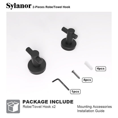 NestPro 2-Pieces Wall Mounted J-Hook Round Bathroom Robe/Towel Hook XYTH-02BL11