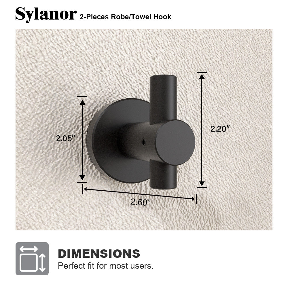 NestPro 2-Pieces Wall Mounted J-Hook Round Bathroom Robe/Towel Hook XYTH-02BL4