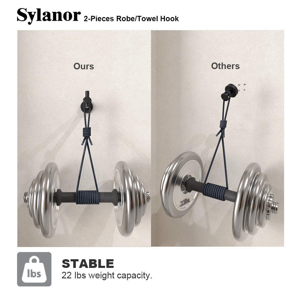 NestPro 2-Pieces Wall Mounted J-Hook Round Bathroom Robe/Towel Hook XYTH-02BL6