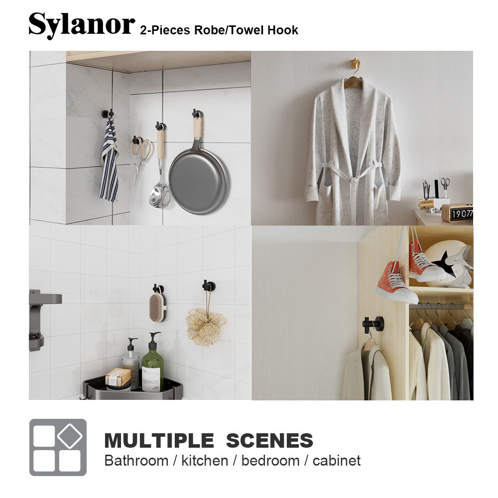 NestPro 2-Pieces Wall Mounted J-Hook Round Bathroom Robe/Towel Hook XYTH-02BL7