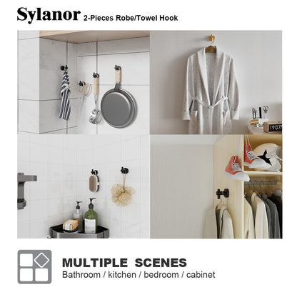 NestPro 2-Pieces Wall Mounted J-Hook Round Bathroom Robe/Towel Hook XYTH-02BL7