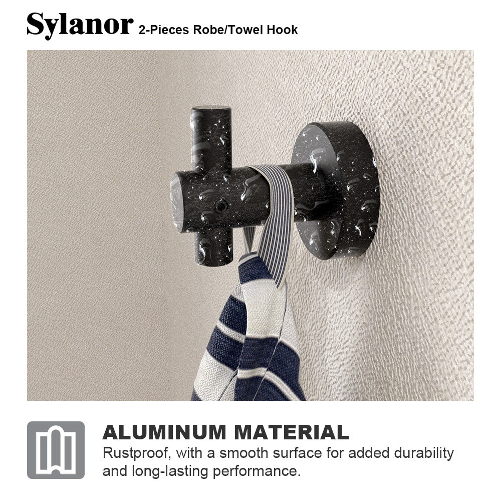 NestPro 2-Pieces Wall Mounted J-Hook Round Bathroom Robe/Towel Hook XYTH-02BL9