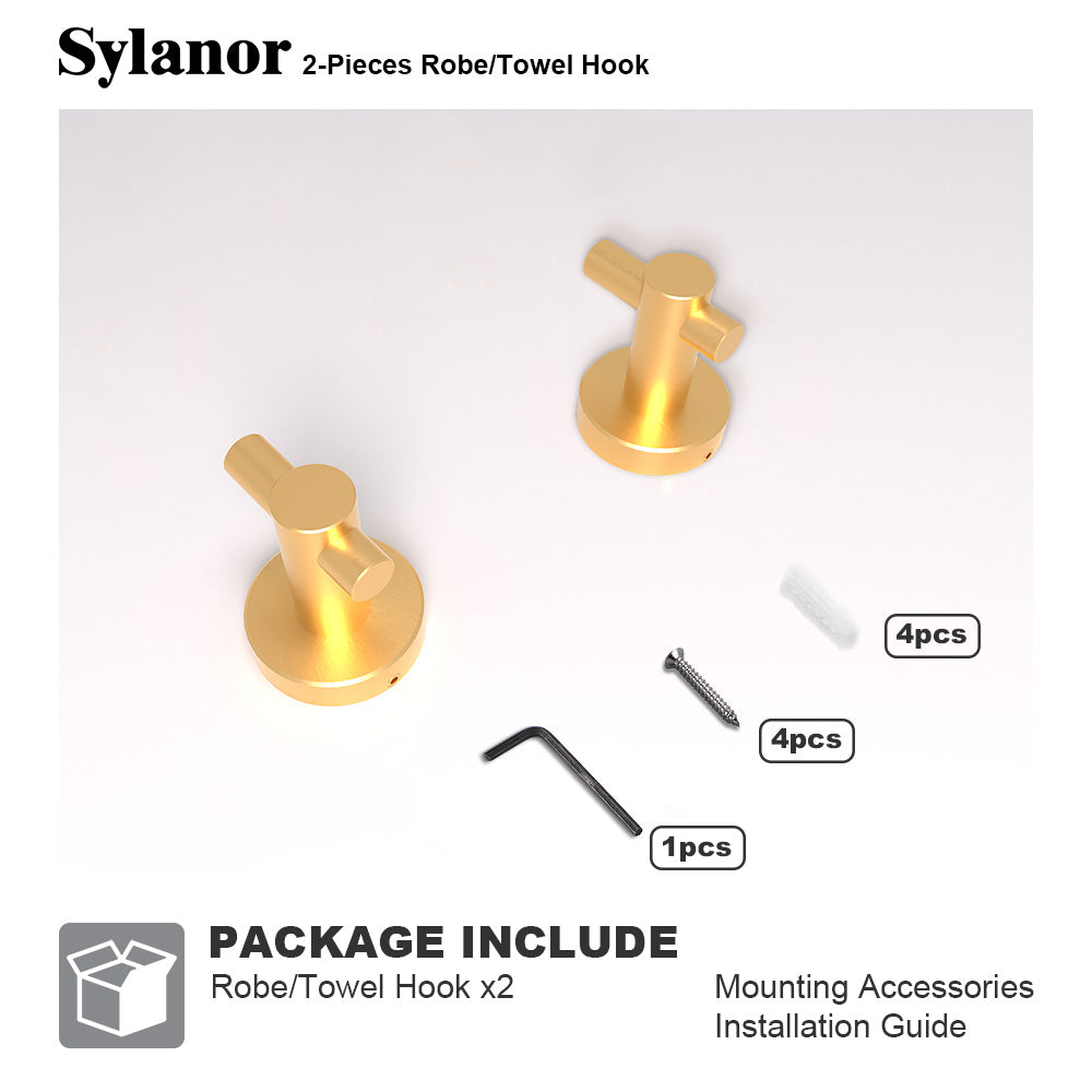 NestPro 2-Pieces Wall Mounted J-Hook Round Bathroom Robe/Towel Hook XYTH-02GD11
