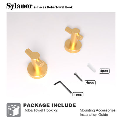 NestPro 2-Pieces Wall Mounted J-Hook Round Bathroom Robe/Towel Hook XYTH-02GD11