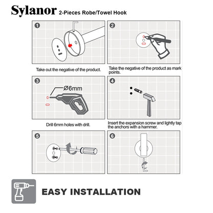 NestPro 2-Pieces Wall Mounted J-Hook Round Bathroom Robe/Towel Hook XYTH-02GD12