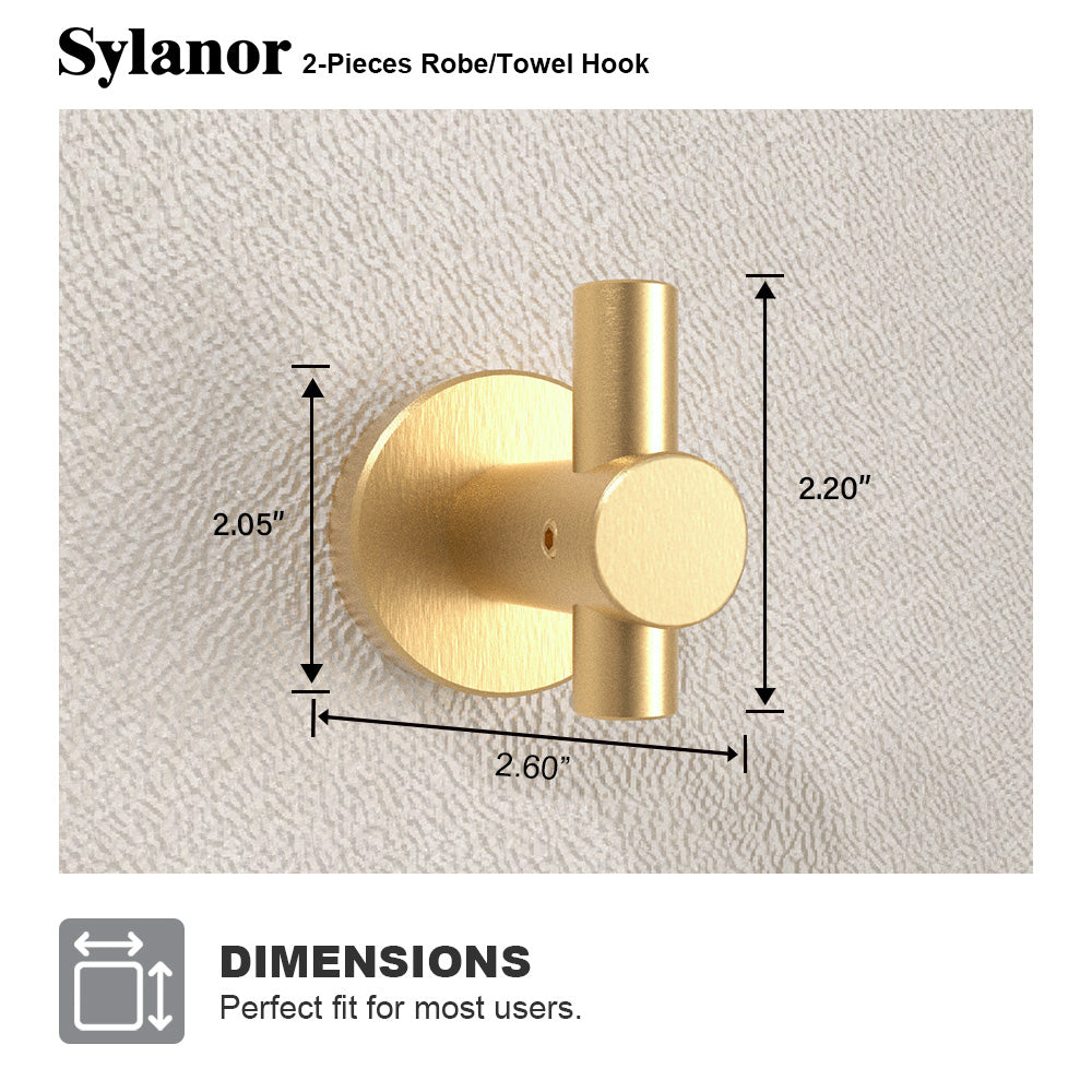 NestPro 2-Pieces Wall Mounted J-Hook Round Bathroom Robe/Towel Hook XYTH-02GD4