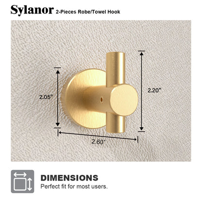NestPro 2-Pieces Wall Mounted J-Hook Round Bathroom Robe/Towel Hook XYTH-02GD4
