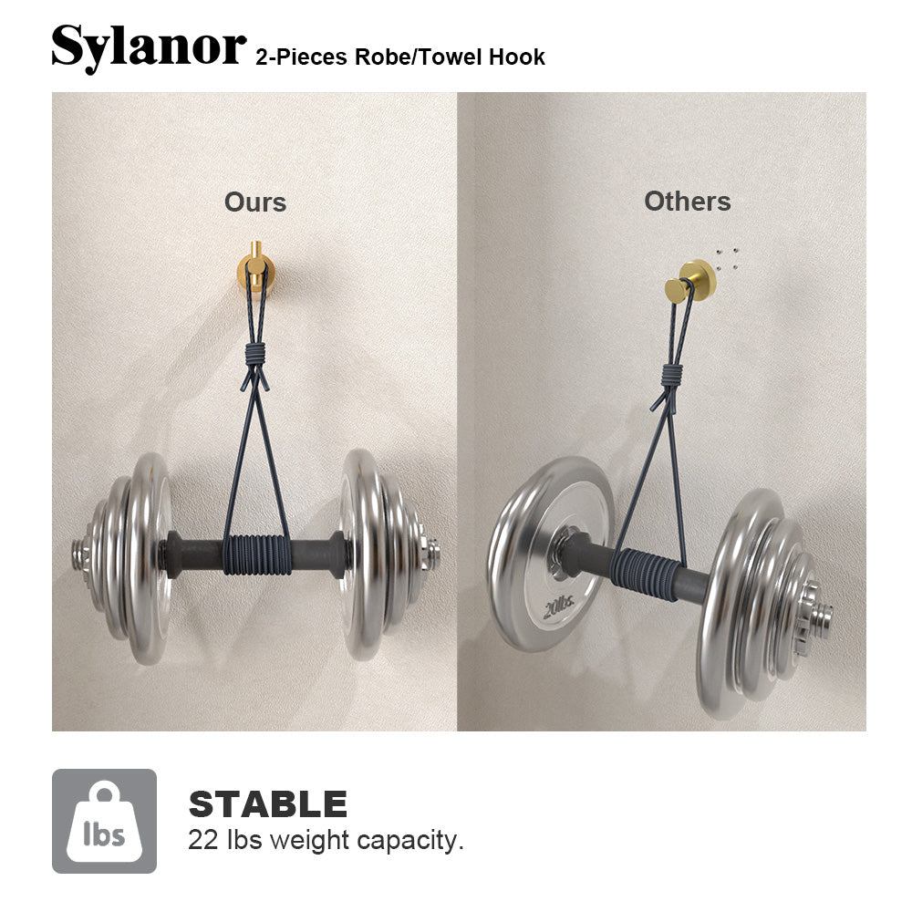 NestPro 2-Pieces Wall Mounted J-Hook Round Bathroom Robe/Towel Hook XYTH-02GD6