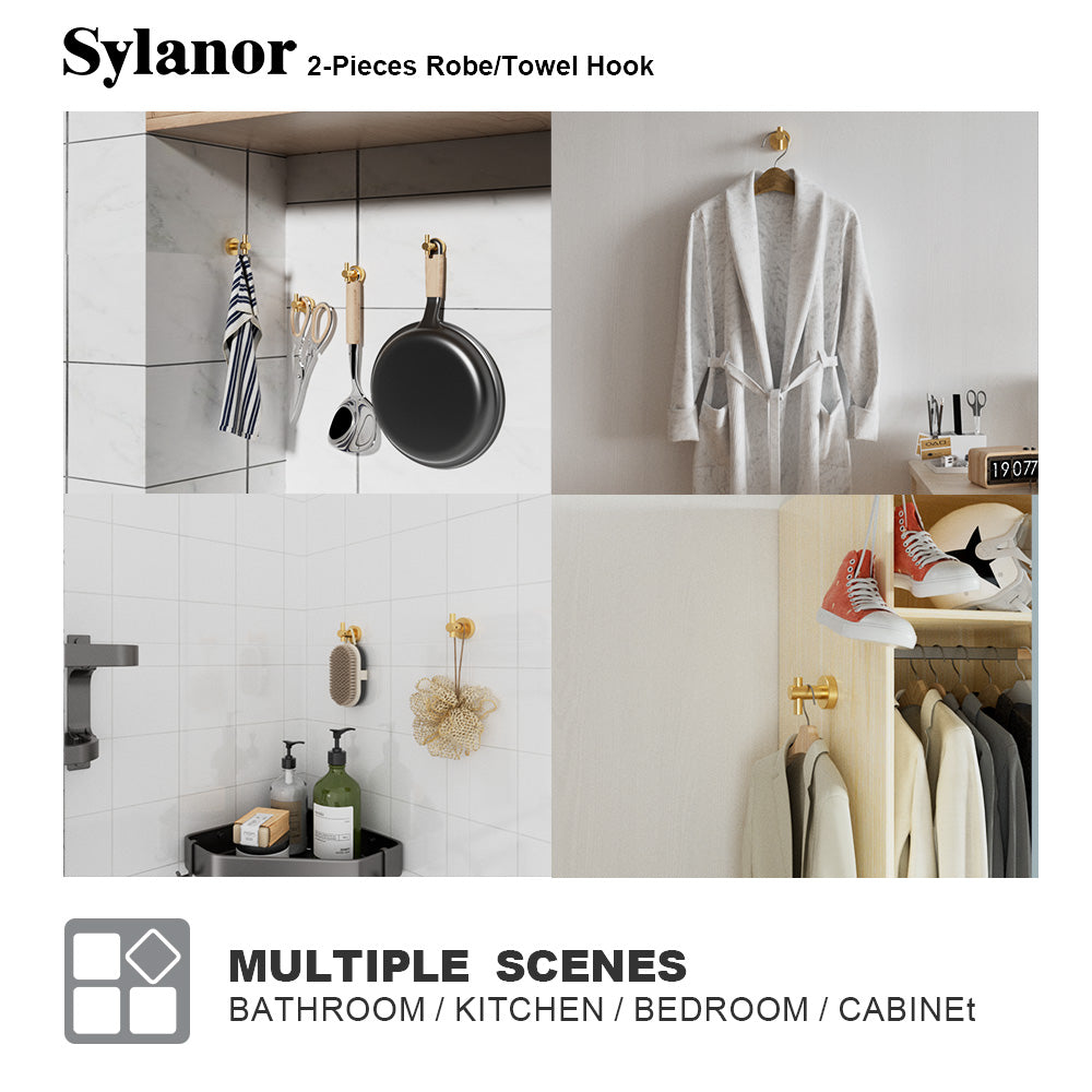 NestPro 2-Pieces Wall Mounted J-Hook Round Bathroom Robe/Towel Hook XYTH-02GD7