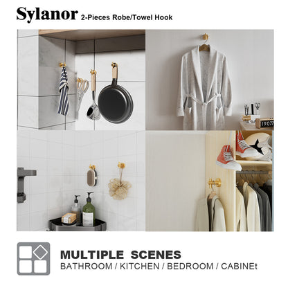 NestPro 2-Pieces Wall Mounted J-Hook Round Bathroom Robe/Towel Hook XYTH-02GD7