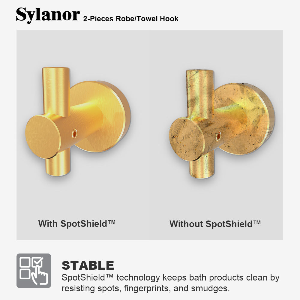 NestPro 2-Pieces Wall Mounted J-Hook Round Bathroom Robe/Towel Hook XYTH-02GD8