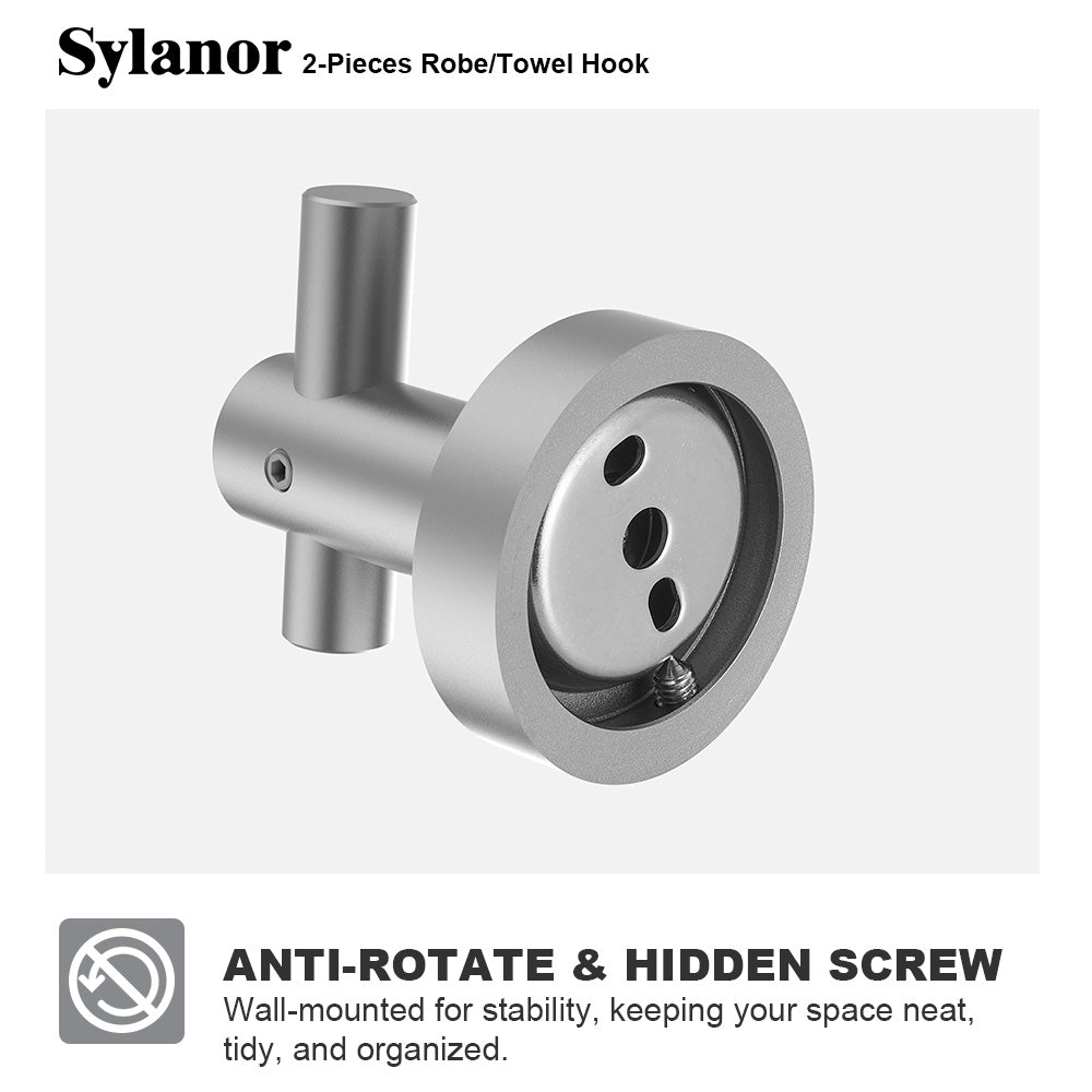 NestPro 2-Pieces Wall Mounted J-Hook Round Bathroom Robe/Towel Hook XYTH-02GY10
