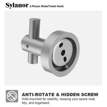 NestPro 2-Pieces Wall Mounted J-Hook Round Bathroom Robe/Towel Hook XYTH-02GY10