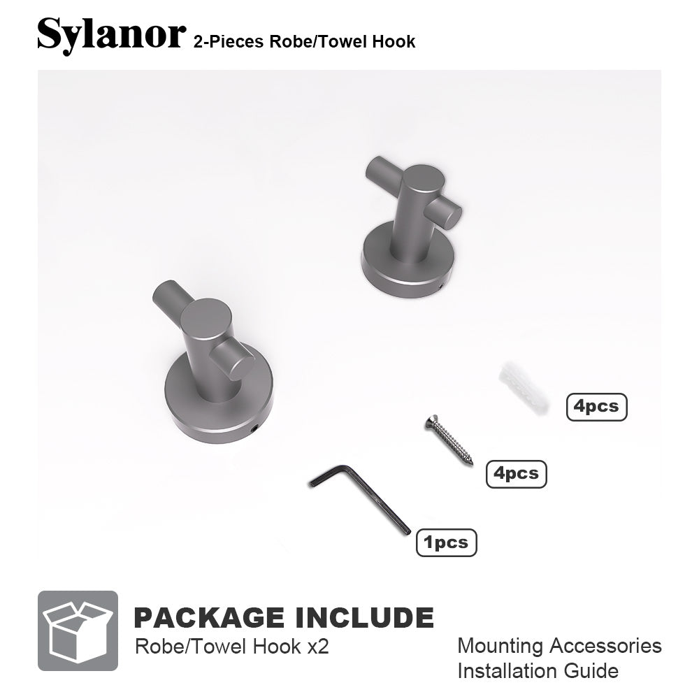 NestPro 2-Pieces Wall Mounted J-Hook Round Bathroom Robe/Towel Hook XYTH-02GY11