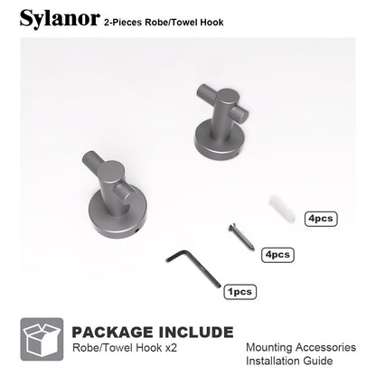 NestPro 2-Pieces Wall Mounted J-Hook Round Bathroom Robe/Towel Hook XYTH-02GY11