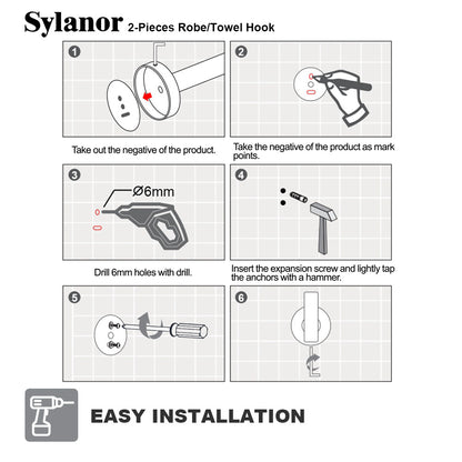 NestPro 2-Pieces Wall Mounted J-Hook Round Bathroom Robe/Towel Hook XYTH-02GY12