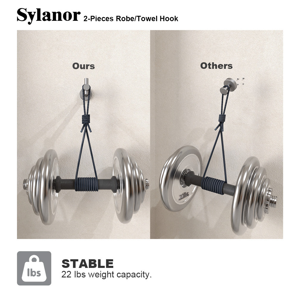 NestPro 2-Pieces Wall Mounted J-Hook Round Bathroom Robe/Towel Hook XYTH-02GY6
