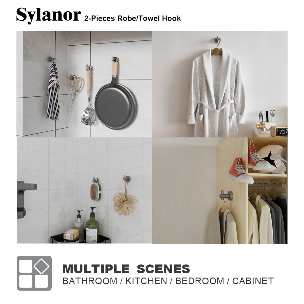 NestPro 2-Pieces Wall Mounted J-Hook Round Bathroom Robe/Towel Hook XYTH-02GY7