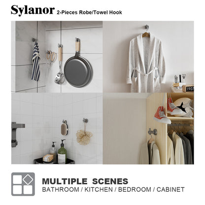 NestPro 2-Pieces Wall Mounted J-Hook Round Bathroom Robe/Towel Hook XYTH-02GY7