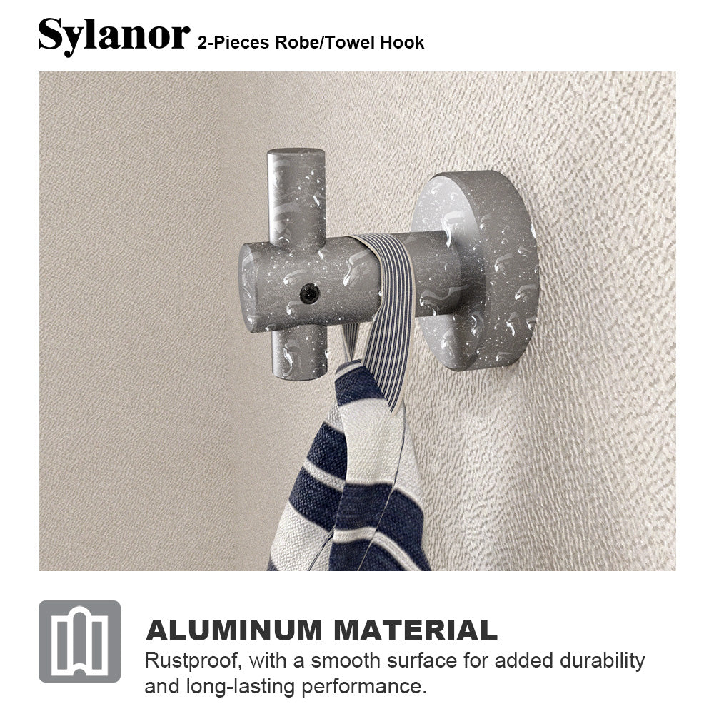 NestPro 2-Pieces Wall Mounted J-Hook Round Bathroom Robe/Towel Hook XYTH-02GY9