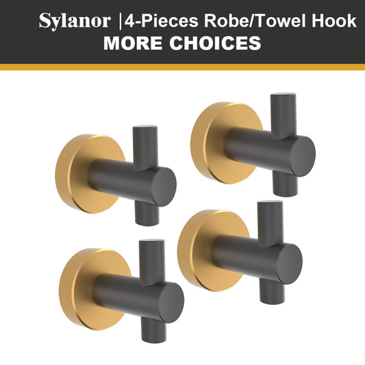 NestPro 4-Pieces Wall Mounted J-Hook Round Bathroom Robe/Towel Hook