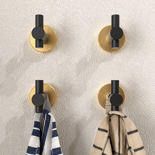 NestPro 4-Pieces Wall Mounted J-Hook Round Bathroom Robe/Towel Hook Black Gold XYTH-04BG2