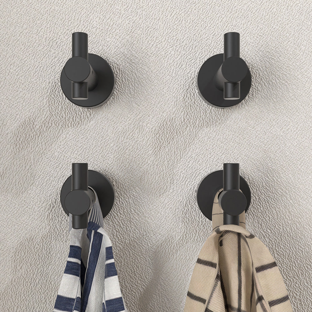 NestPro 4-Pieces Wall Mounted J-Hook Round Bathroom Robe/Towel Hook Matte Black XYTH-04BL2
