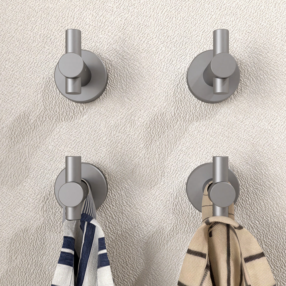 NestPro 4-Pieces Wall Mounted J-Hook Round Bathroom Robe/Towel Hook Gun Grey XYTH-04GY2