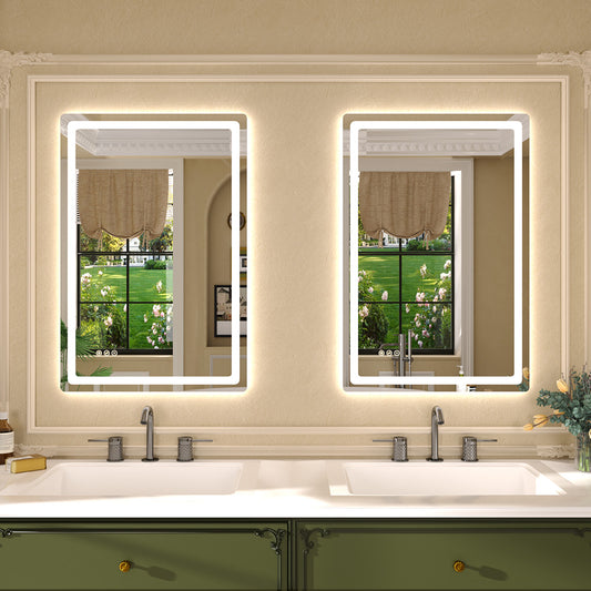 Twinkle Rectangular Frameless Anti-Fog LED Light Dimmable Wall Bathroom Vanity Mirror in Polished Crystal