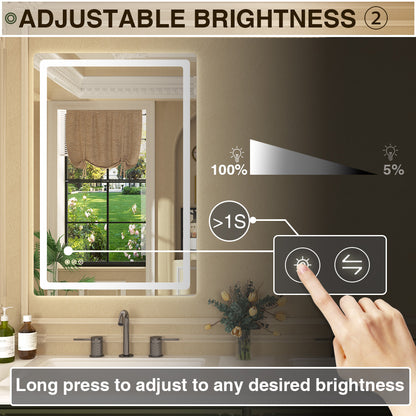 Twinkle Rectangular Frameless Anti-Fog LED Light Dimmable Wall Bathroom Vanity Mirror in Polished Crystal