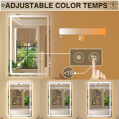 Twinkle Rectangular Frameless Anti-Fog LED Light Dimmable Wall Bathroom Vanity Mirror in Polished Crystal