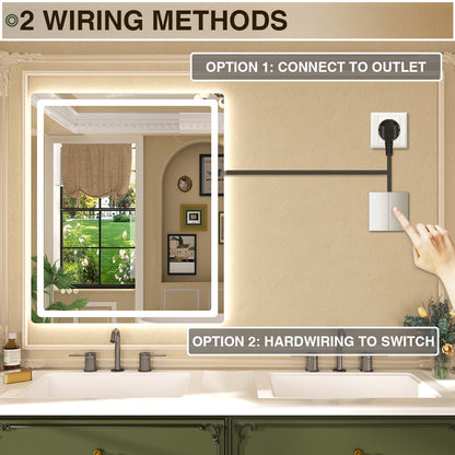 Twinkle Rectangular Frameless Anti-Fog LED Light Dimmable Wall Bathroom Vanity Mirror in Polished Crystal
