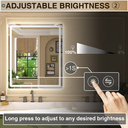 Twinkle Rectangular Frameless Anti-Fog LED Light Dimmable Wall Bathroom Vanity Mirror in Polished Crystal