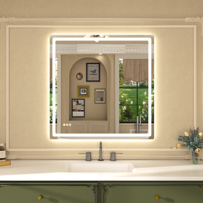 Twinkle Rectangular Frameless Anti-Fog LED Light Dimmable Wall Bathroom Vanity Mirror in Polished Crystal