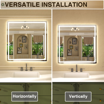 Twinkle Rectangular Frameless Anti-Fog LED Light Dimmable Wall Bathroom Vanity Mirror in Polished Crystal