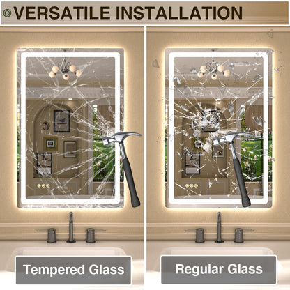 Twinkle Rectangular Frameless Anti-Fog LED Light Dimmable Wall Bathroom Vanity Mirror in Polished Crystal