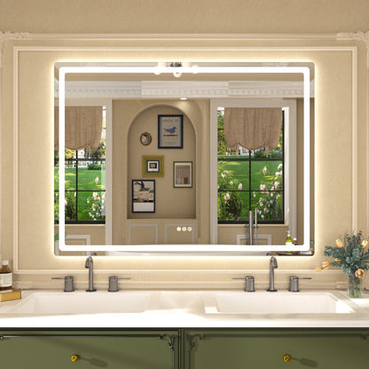 Twinkle Rectangular Frameless Anti-Fog LED Light Dimmable Wall Bathroom Vanity Mirror in Polished Crystal
