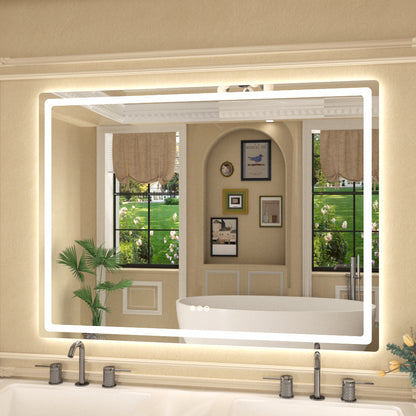 Twinkle Rectangular Frameless Anti-Fog LED Light Dimmable Wall Bathroom Vanity Mirror in Polished Crystal