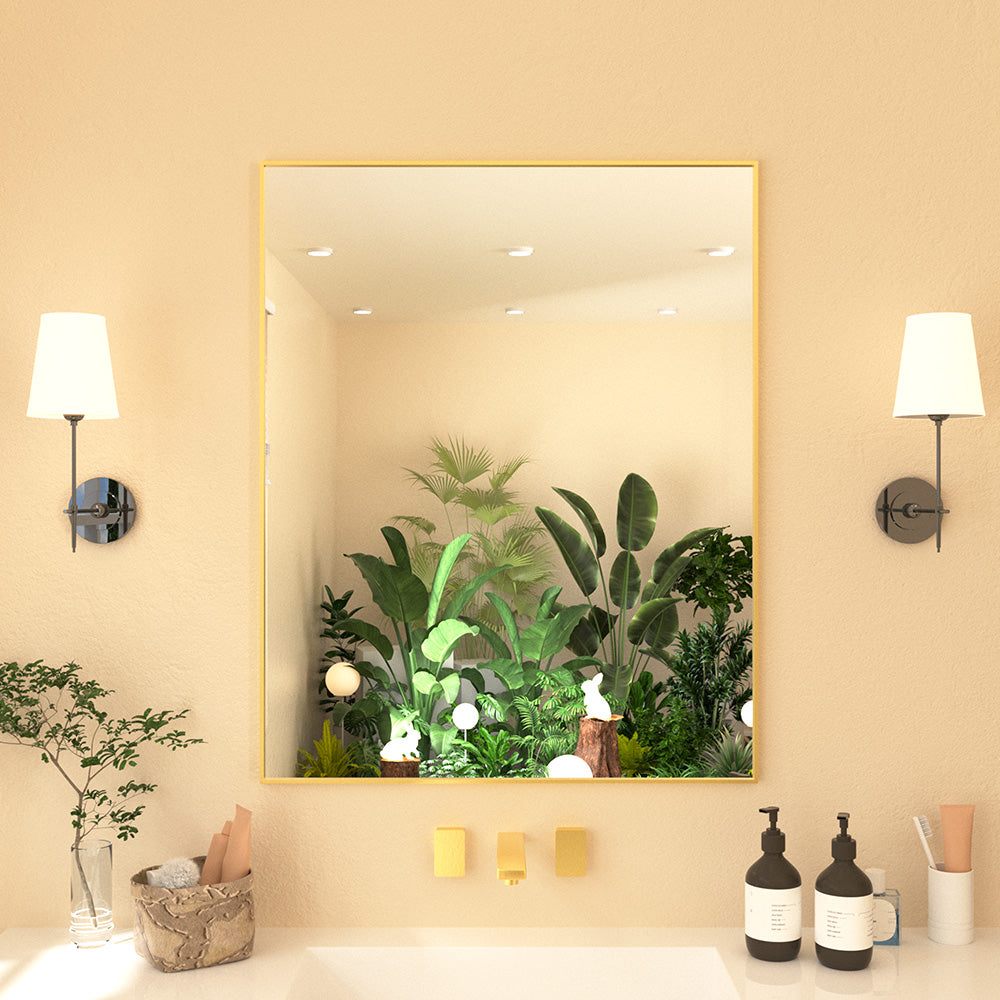 Nova Rectangular Framed Wall Bathroom Vanity Mirror Brushed Gold 2430 XYZ-2430BG1